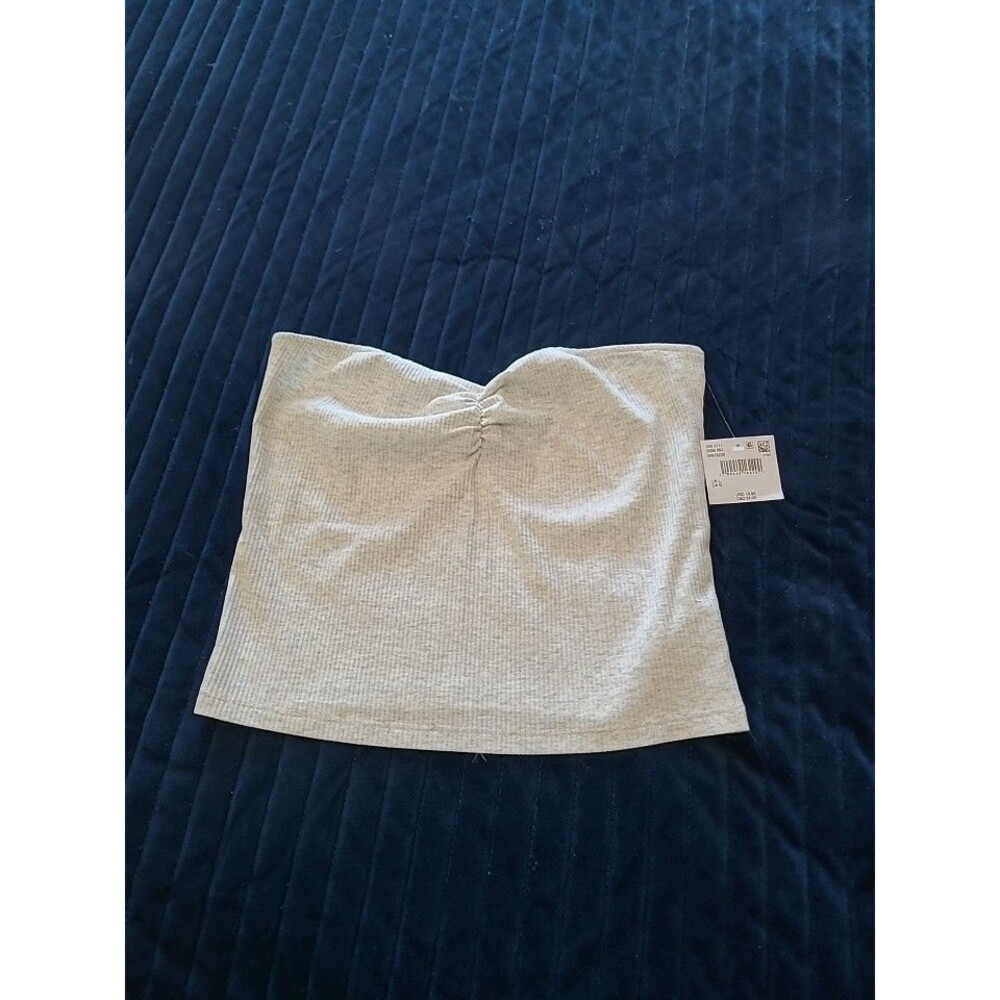 American Eagle Light Grey Tube Top Strapless Stretch Ribbed Cropped JR Large B26